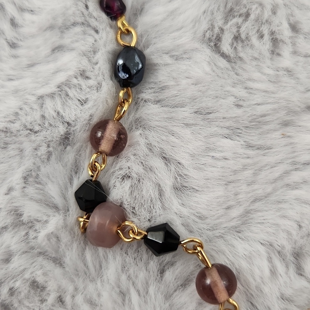 Artisan Agate Wire Wrapped Pendant Necklace Beaded Gold Tone Boho - Picture 4 of 8